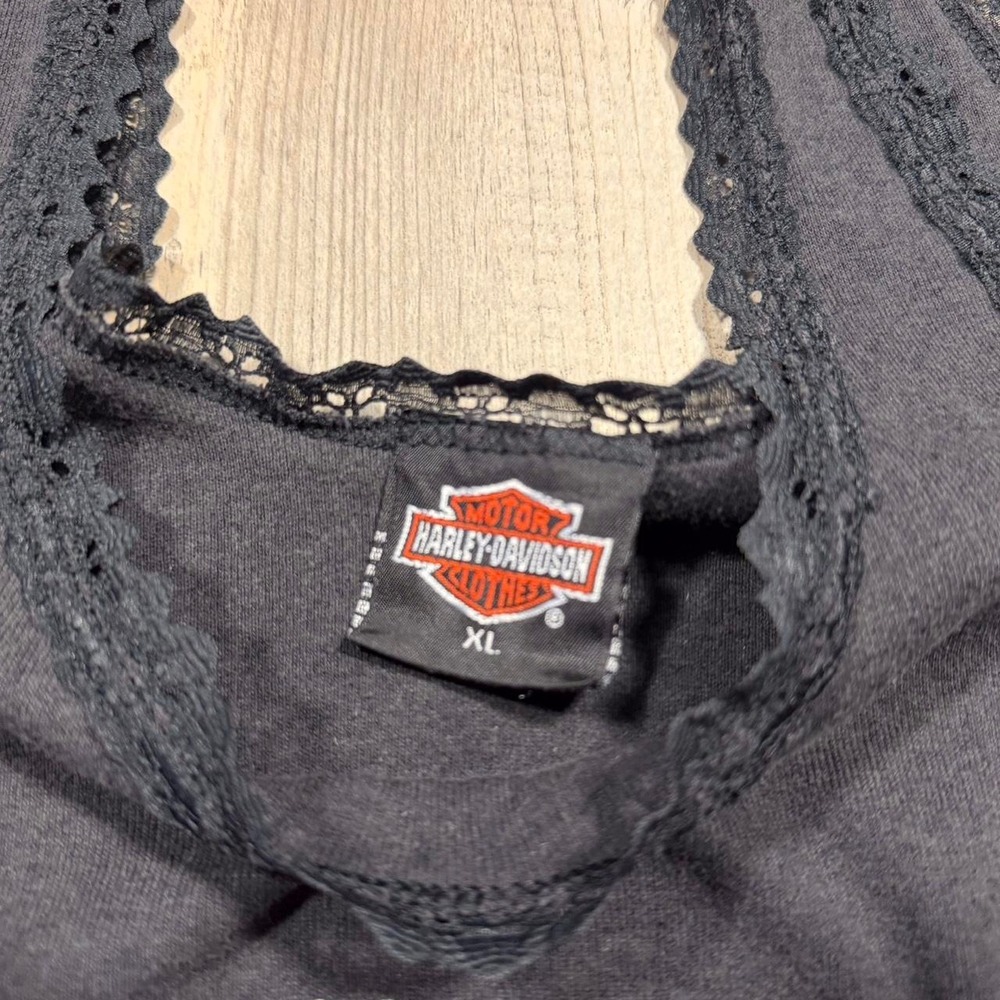 Harley Davidson 3D Emblem black tank top with lace trim - Picture 4 of 5